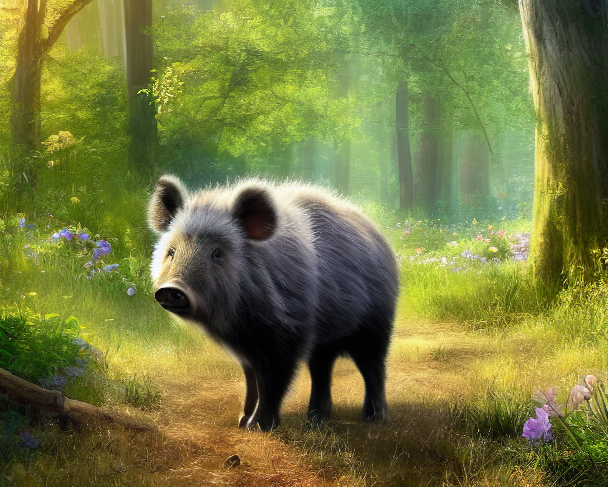 Boar in an Idyllic Forest