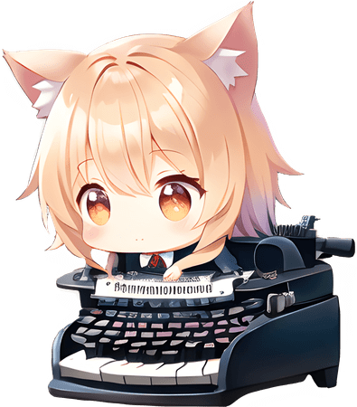 anime cute chibi catgirl sits on a traditional typewriter