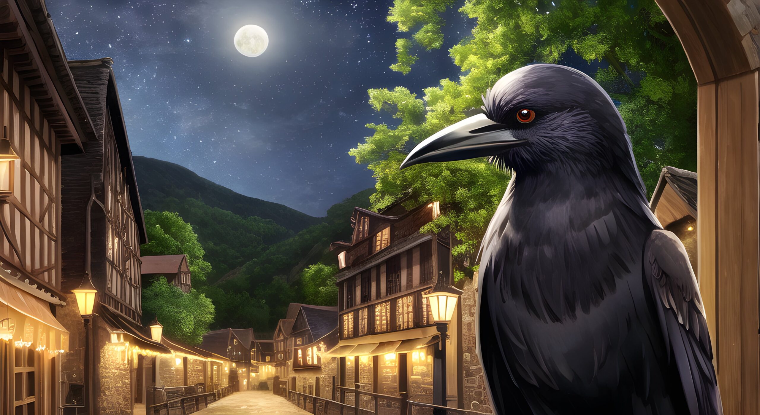 Midnight Crow in the Village