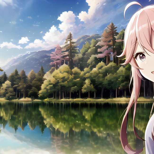 A young anime girl explores the outdoors and spends time at a beautiful lake in the forest. 🌲🌳